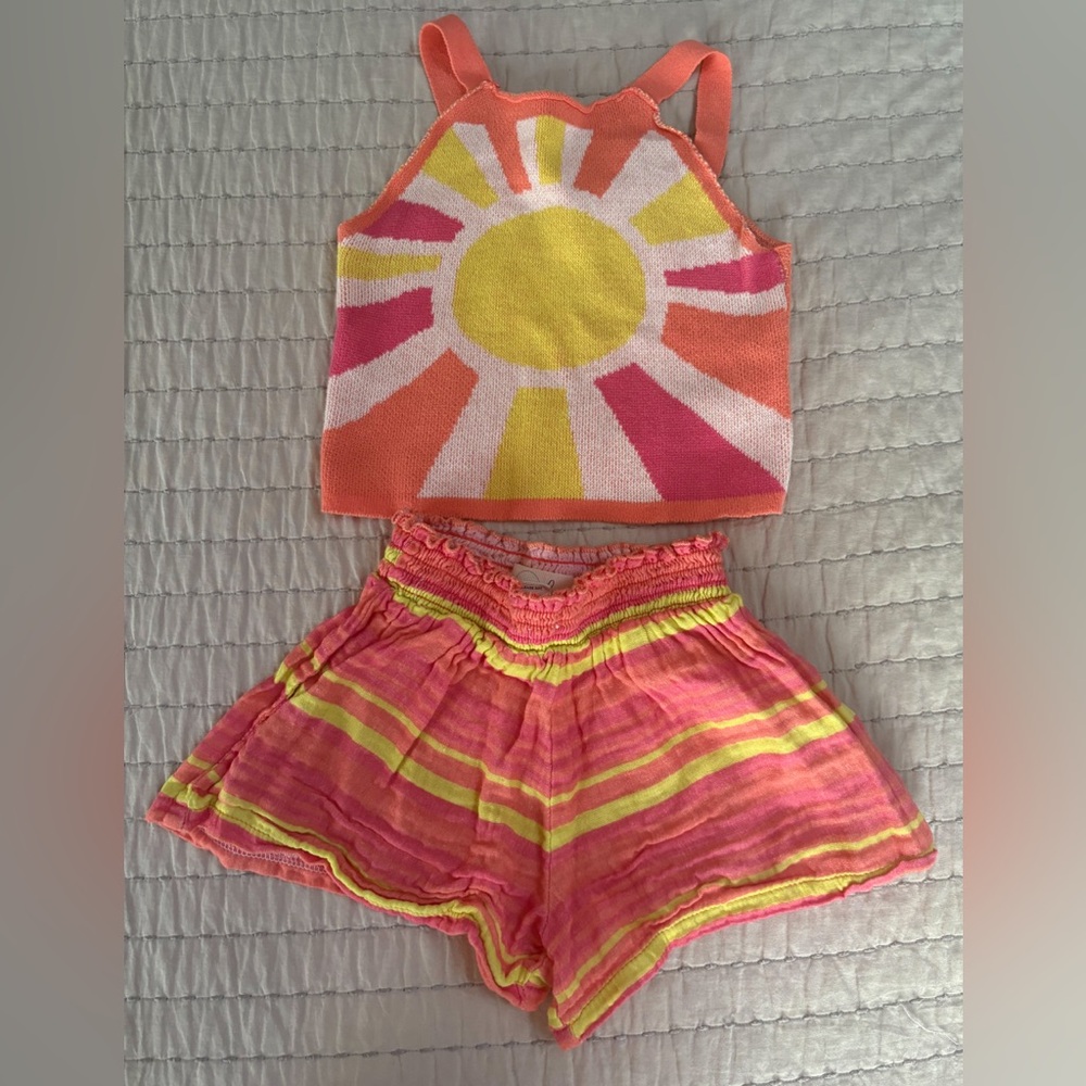 Peek Sun Halter Pink and Yellow Striped Matching Set NWOT Size 2T‎